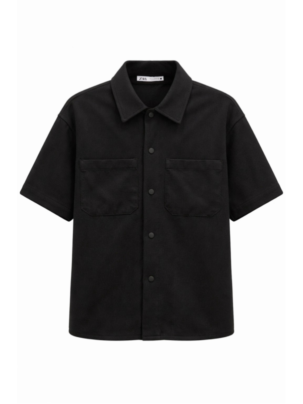 Zara Black Overshirt Shirt Jacket Men Short Sleeve Snap Button Boxy Camp Size S